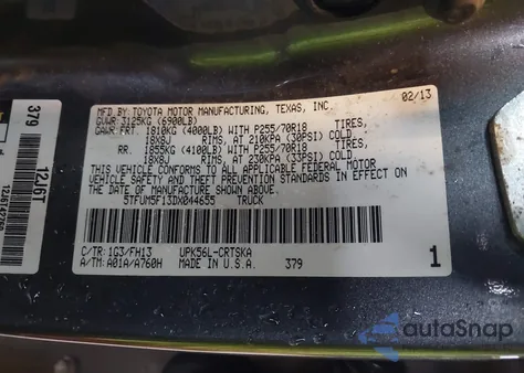 2013 Toyota Tundra Grade 4.6L V8 z USA, uszkodzony, nr VIN 5TFUM5F13DX044655